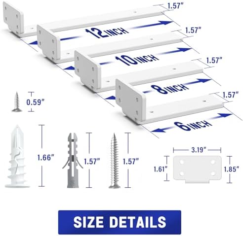 Goovilla Shelf Bracket, Floating Shelf Brackets 6 inch Long, 6 Pack, White