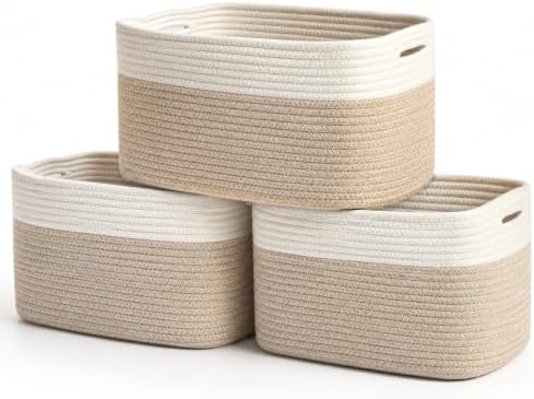 OrganiHaus Cotton Rope Baskets for Shelves, Set of 3, 15x9x10
