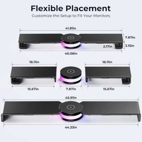 Dual Monitor Stand Riser with USB Hub, 15W Wireless Charging & RGB