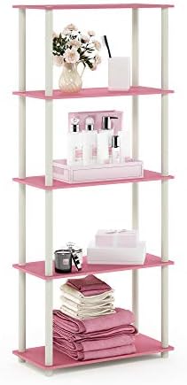 Furinno TURN-N-TUBE Storage Shelves, 5-Tier Book Shelf, Corner Shelf, Toolless Open Shelves, for Organization and Storag