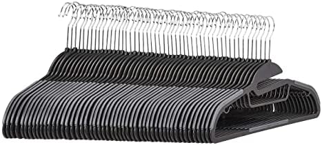 Amazon Basics Non-slip Heavy Duty Space Saving Plastic Hangers with Rubber and Horizontal Bar, Lightweight, Gray, Pack of 50