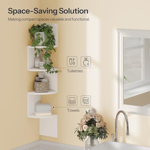 HOOBRO Corner Shelf Wall-Mounted, Set of 2 Floating Corner Shelves for Wall