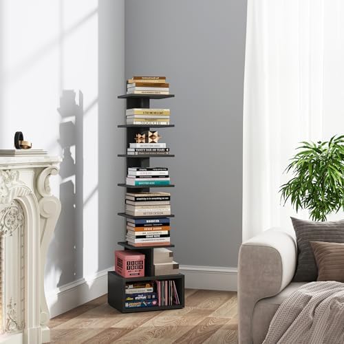 TUTOTAK Book Shelf, Narrow Spine Bookshelf, 8-Tier Bookcase for Small Space