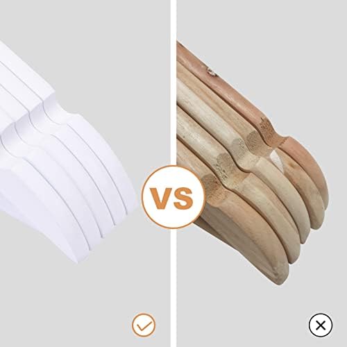 Wooden Hangers 20 Pack, Wood Hangers with Extra Smooth Finish, Precisely Cut Notches & Chrome Swivel Hook, Wooden Clothes Hangers for Shirt Coat Jacket Dress, White