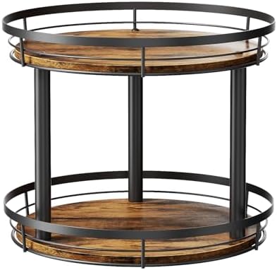 LAMU 12'' Wood Lazy Susan Spice Rack Organizer, 2 Tier Spice Organization for Cabinet, Countertop, Kitchen, Table Top, P