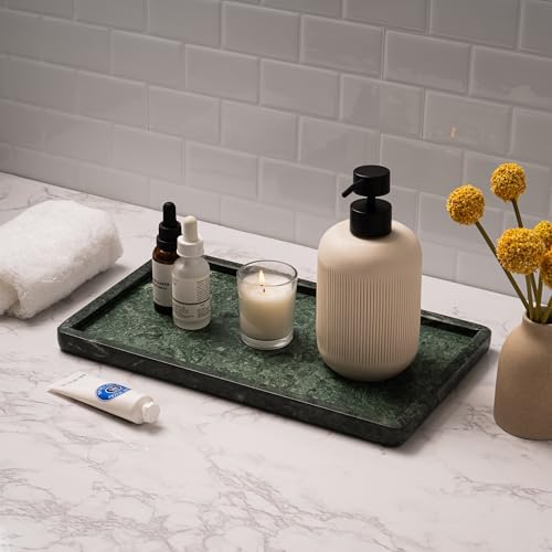 Cork & Mill Marble Tray for Bathroom Vanity, Green, Large 13 x 7.5 Inch