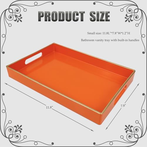 Spsyrine Orange Bathroom Vanity Tray with Handles for Dresser Tops