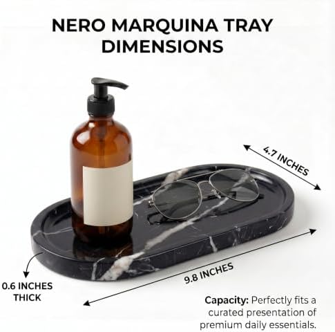 YKAJO Nero Marquina Oval Marble Tray, 9.8x4.7 Vanity Perfume Organizer