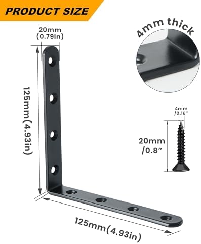 Alise 4Pcs Floating Shelf Brackets, Black Heavy Duty L Bracket for Shelves