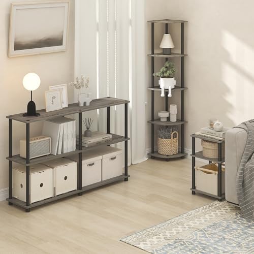 Furinno Turn-N-Tube Corner Shelf, 5-Tier Corner Bookshelf, Open Storage Shelves, for Organization and Storage, Living Ro