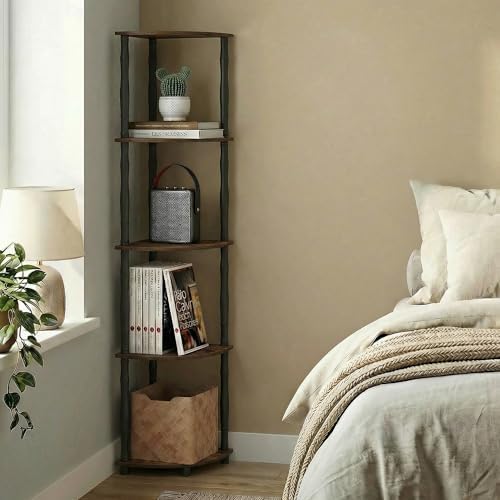 Furinno Turn-N-Tube Storage Shelves, 5-Tier Corner Book Shelf, Standing Corner Shelf, Toolless Open Shelves, Classic Tub