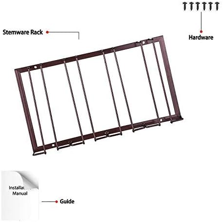 FOMANSH Wine Glass Rack - Under Cabinet Stemware Wine Glass Holder Glasses Storage Hanger 2 Pack Metal Organizer for Bar Kitchen 4 Rows Brown