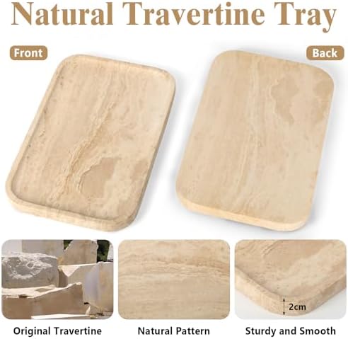 Natural Travertine Vanity Tray - Decorative Stone Marble Tray for Bathroom Countertop, Elegant Organizer for Home Decor,