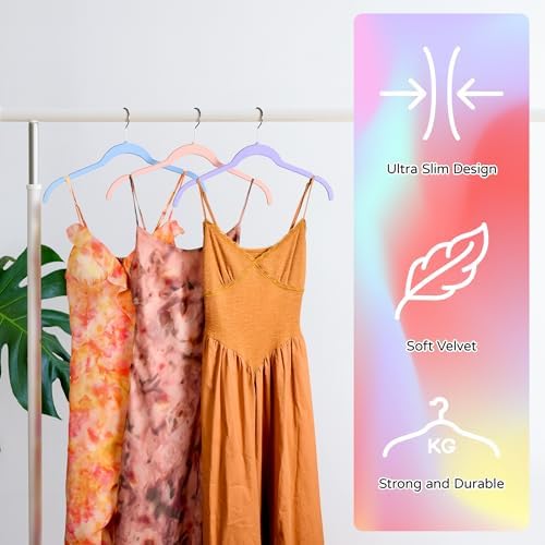 Sishynio Velvet Hangers 30 Pack, Non-Slip Slim Felt Hangers Colorful