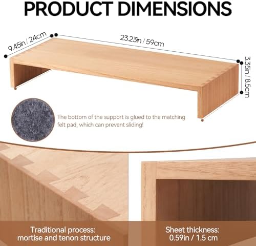 KIRIGEN Wood Monitor Stand Riser for Desk, 23.2 Inch, Natural 59-NA