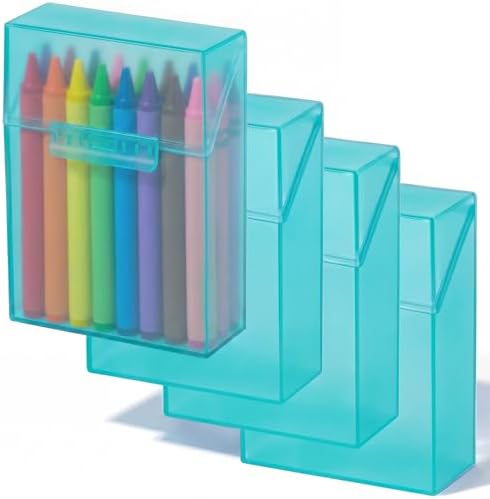 Clabby 4 Pcs Clear Plastic Crayon Boxes Hold 24 Count, Teal