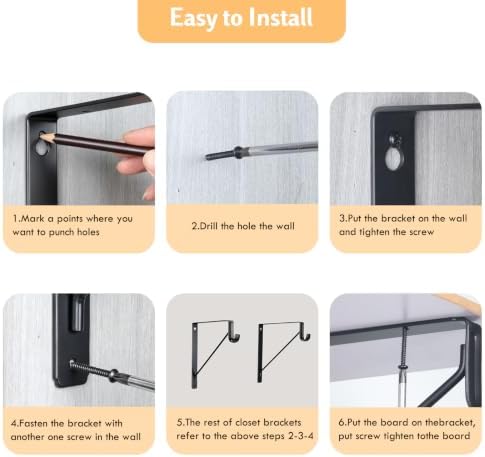 Closet Rod Brackets 10.8 in, 10 Pack Closet Shelf Brackets, Black