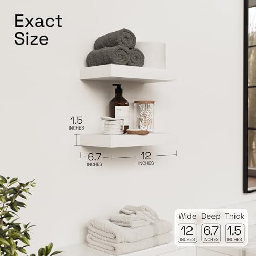 Solid Wood Floating Shelves for Wall 12 Inch White, Small Wooden Shelf