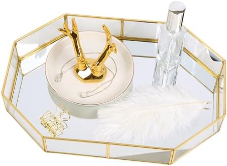 Golden Mirror Tray Cosmetic Tray Perfume Tray toiletries Tray Jewelry Perfume Organizer Makeup Tray for Vanity, Dresser,