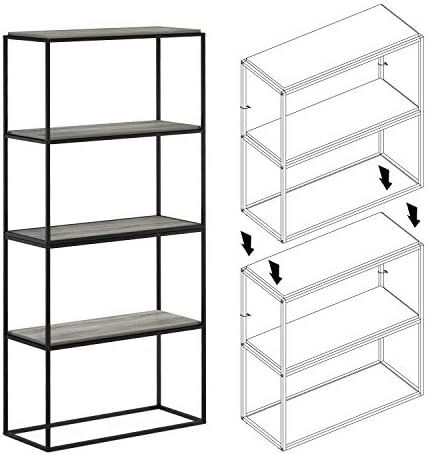 Furinno Moretti 2-Tier Metal Frame Storage Shelves, French Oak Grey