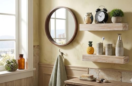 Wall-Mounted Floating Shelves - Set of 2, Solid Wood Rustic Grey, 16.5” W x 6” D x 2.5” H - Rustic Decorative Storage fo