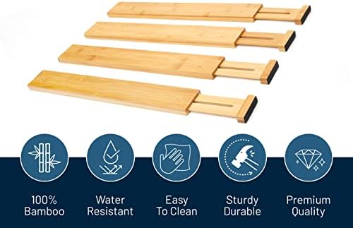 RoyalHouse Adjustable Bamboo Drawer Dividers, 4-Pack (18" - 22")