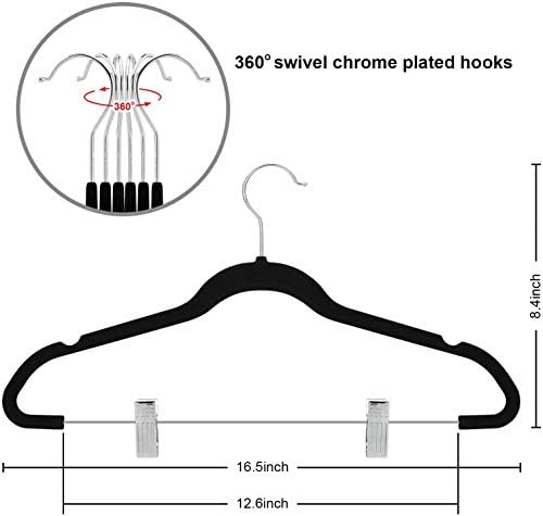 TIMMY 30 Pack Velvet Pants Hangers with Adjustable Clips, Black, Non-Slip