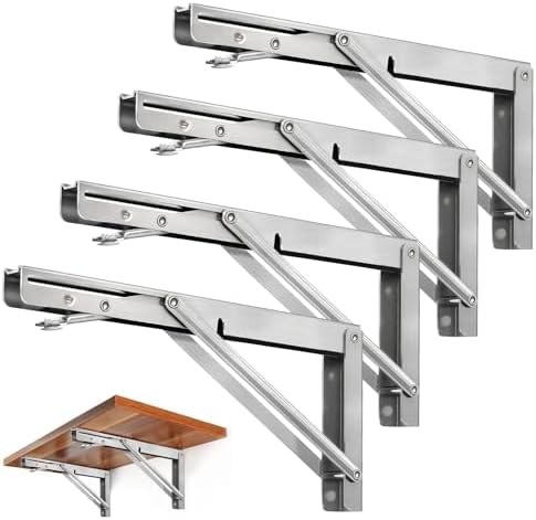 Storystore Folding Shelf Brackets - 8 Inch Heavy Duty Stainless Steel Collapsible Shelf Bracket for Bench Table, Space S