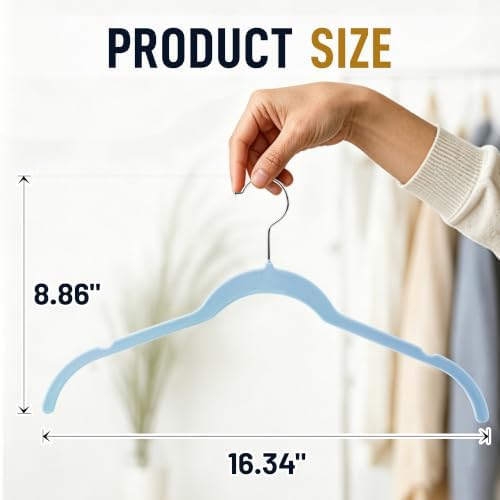 Sishynio Velvet Hangers 30 Pack, Non-Slip Slim Felt Clothes Hangers Blue