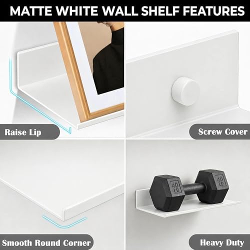 Z metnal 20“ Metal Floating Shelves with Lip, 2 Pcs, White, Wall Decor