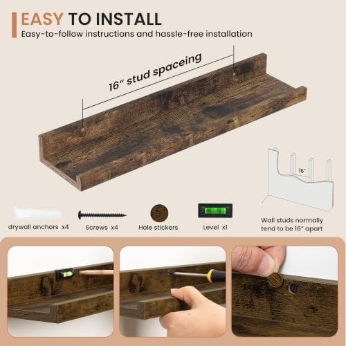 Dreamland Picture Ledge Shelf for Wall, Floating Shelves Set of 2,20 inch Long Floating Shelves with Lip for Living Room