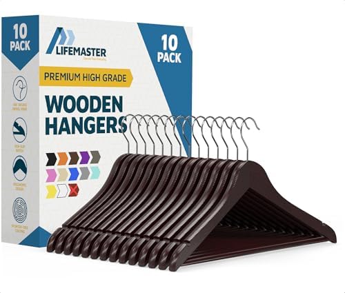 Lifemaster Wooden Clothes Hangers – with 360 Degree Swivel Hook and Non-Slip Shoulder Notch, Holds Up to 10 lbs, Pants B