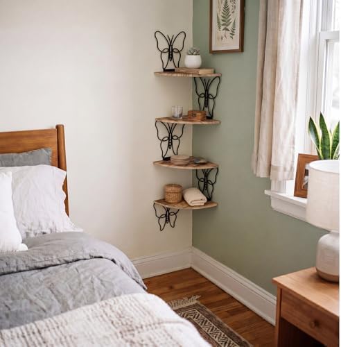 4 Tier Black Butterfly Wall Mount Corner Shelves Floating Corner