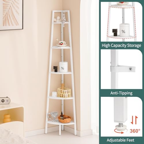 Yoobure 5-Tier Corner Shelf Stand- 67.5" Tall Corner Bookshelf with Metal Frame, Industrial Ladder Corner Shelves Displa