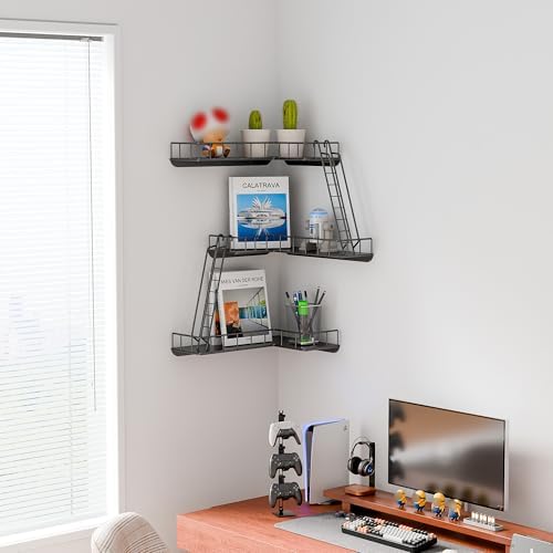 Fire Escape Wall Shelf - Modern City Style 3-Tier Corner Wall Shelves, Easy to Install Metal Ladder Shelf for Figures, N
