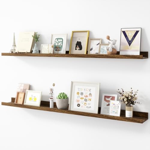 Acovy Picture Ledge Shelf, Wood, 48 inch, Set of 2, Walnut