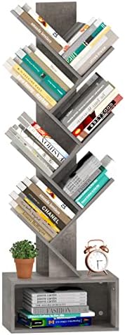 Yoobure Tree Bookshelf - 6 Shelf Retro Floor Standing Bookcase, Tall Wood Book Storage Rack for CDs/Movies/Books, Utilit