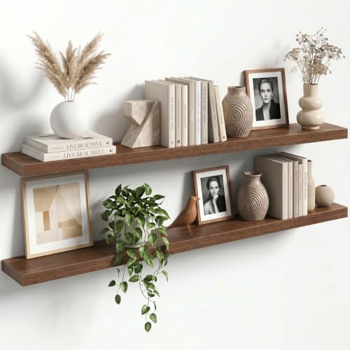 55" Floating Shelves for Wall, Set of 2, 8" Deep, 1.5" Thick, Walnut Finish