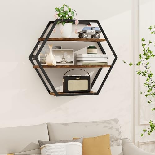 Hexagon Shelves for Wall, Decorative Hexagon Floating Shelves