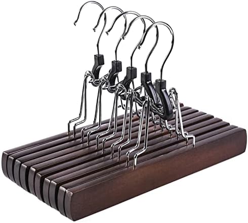 Amber Home 10 Pack Walnut Wooden Pants Clip Hangers, Wood Skirt Hangers
