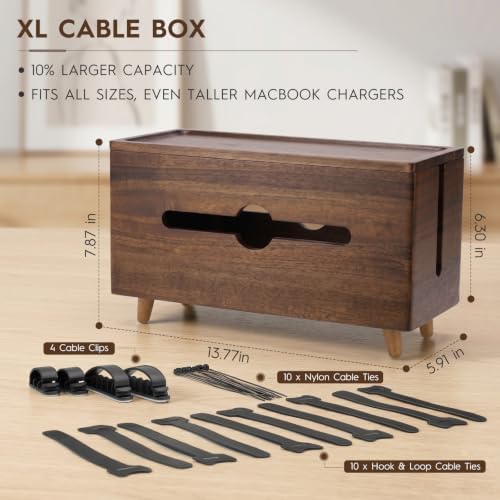 Extra Large Cable Management Box，Wood Cable Organizer Box,Power Strip Box & Organizer for Power Strip, TV Wires & Desk C