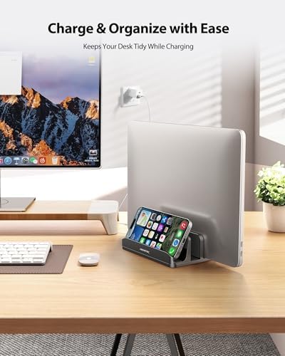 AboveTEK Vertical Laptop Stand, 3 Slots Aluminum Desk Laptop Holder & Laptop Docking Station Stand for MacBook, Tablet, 