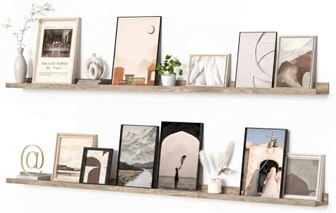 Heimlove Picture Ledge Shelf, Floating Shelves Set of 2, 70.87Inches Picture Shelf for Wall with Ledge, Kids Bookshelf Wall Mounted for Living Room Bedroom Decor Books Photo Frames - Gray