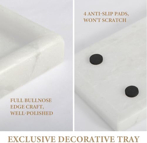 Koville African Natural Marble Tray, 10"x5" Coffee Table Vanity/Decorative Tray for Jewerly, Watch, Perfume Candle Tray 