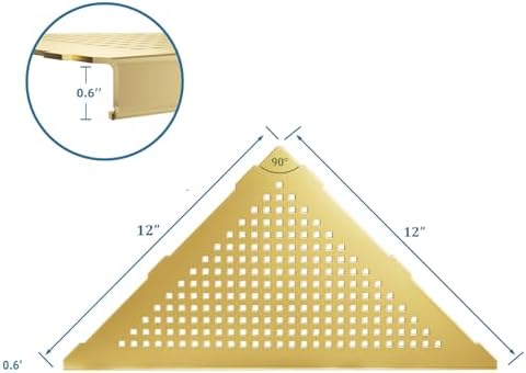 Neodrain 12" Golden Corner Wall Shelf with Quadrato Grate, Set of 2