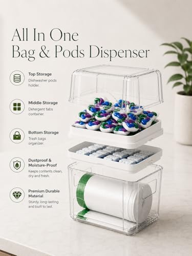 Trash Bag Dispenser Dishwasher Pods Organizer, Clear Acrylic Garbage Bag Holder Under Sink Organizer, Laundry Pods Conta
