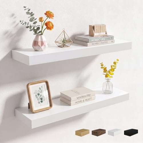 Axeman 24Inch Floating Shelves for Wall, 2 Packs, Invisible Brackets, White