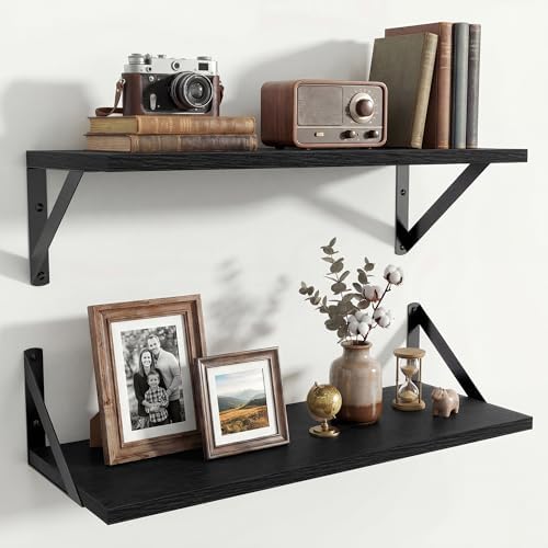 Axeman 20 Inch Floating Shelves, 8 Inch Deep Black Wall Shelves Set of 2