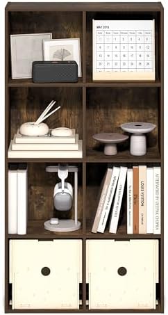Furinno LUDER Book Shelf, 8-Cube Bookshelf, Bookcase with Open Shelves, 9.5 x 24.6 x 47, for Living Room, Bedroom, Home 