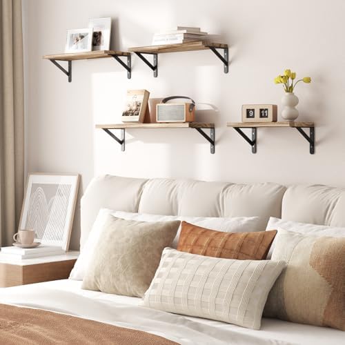 YGEOMER 4 Different Sizes Floating Shelves for Wall Decor, Light Brown